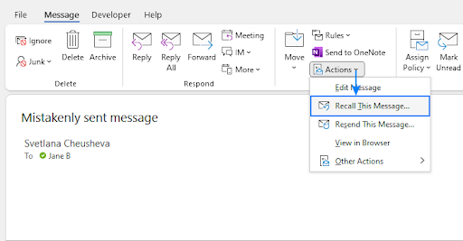 Key requirements for recalling an email in outlook